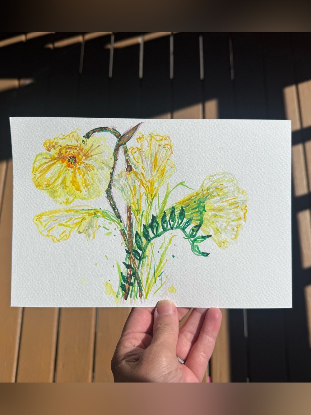 Original, Hand-Painted, Buttery Yellow Floral Watercolor Painting